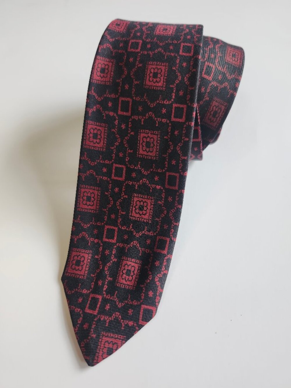 Vintage Swiss Silk Block + Flower Print Mid-Century Charlton & Morgan Tie